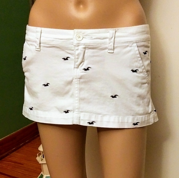 Hollister skirt white with navy blue seagulls Sz-0 - Picture 1 of 4